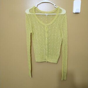 Aerie Lightweight Dainty Sheer Button Front Wool Blend Sweater L Y2K Preppy